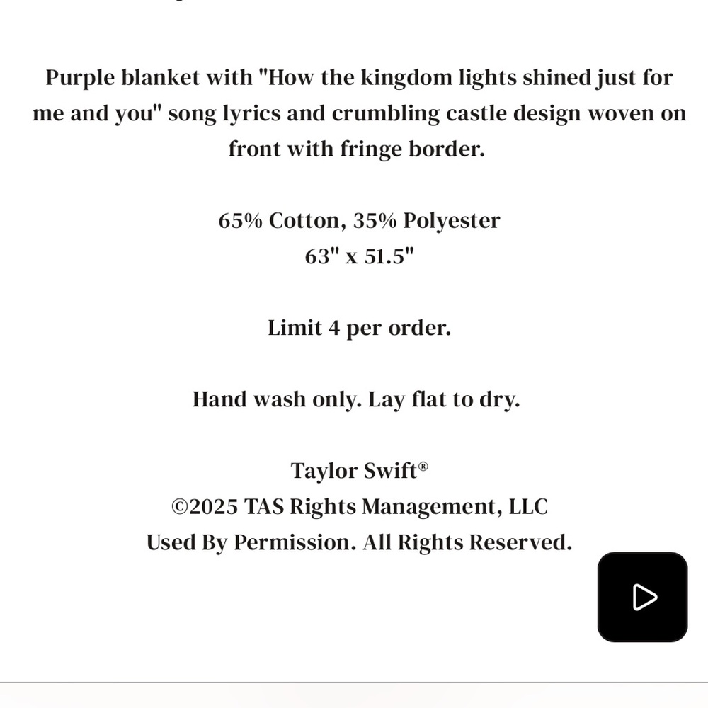 Taylor Swift Woven Blanket Long Live How The Kingdom Lights Shined Speak Now - Picture 3 of 3